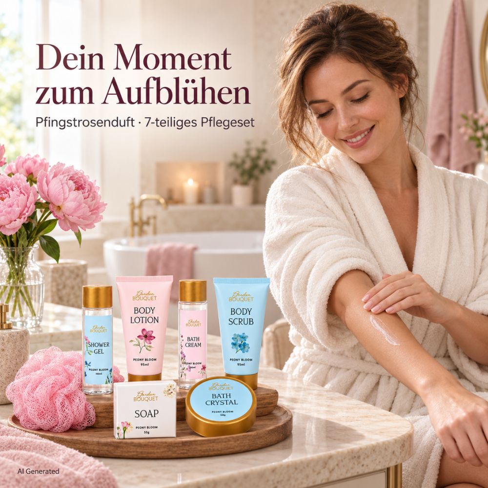 Garden Bouquet Peony Bloom – 7-teiliges Bade- & Körperpflege-Geschenkset mit Pfingstrosenduft