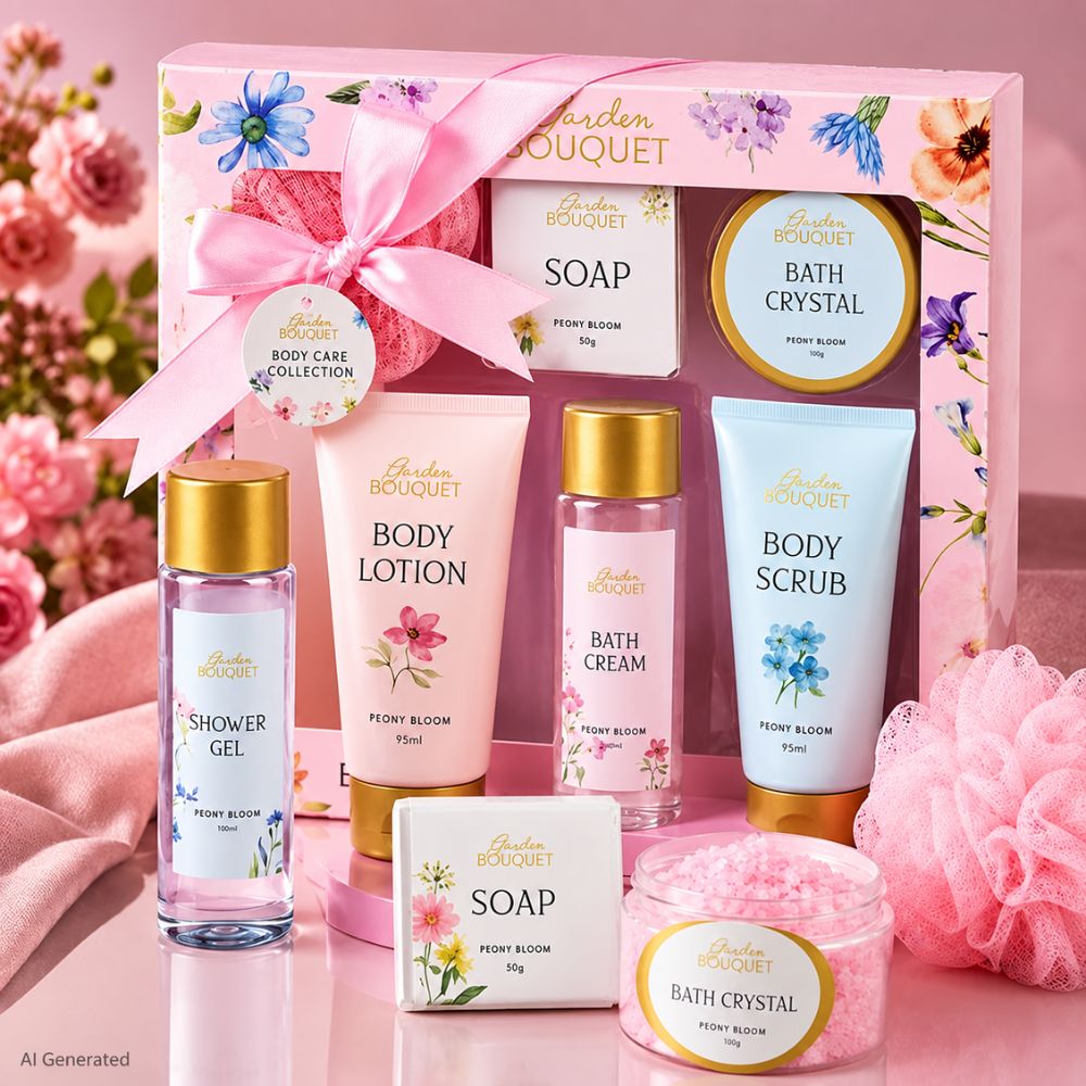 Garden Bouquet Peony Bloom – 7-teiliges Bade- & Körperpflege-Geschenkset mit Pfingstrosenduft
