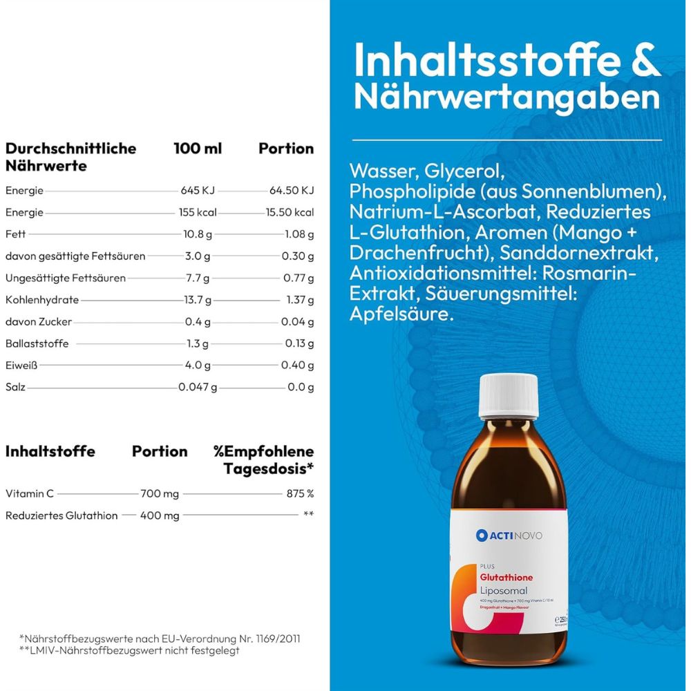 glutathion liposomal actinovo Glutathione | 250 ml liquid GLUTATION LIPOSOMAL FRUTA DE LA