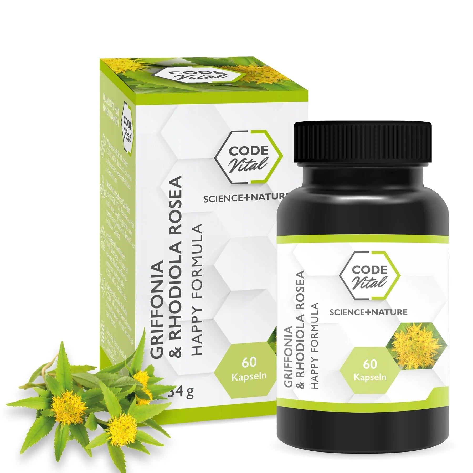 Code Vital Griffonia & Rhodiola Rosea - Happy Formula - 100 % natürliche Glücks-Formel