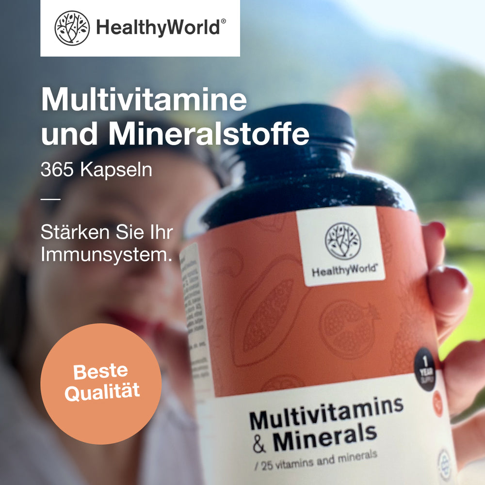 HealthyWorld | HealthyWorld Multivitamine & Mineralien – 25 Vitamine & Mineralstoffe für Energie, Immunsystem & Vitalität - 365 Kapseln