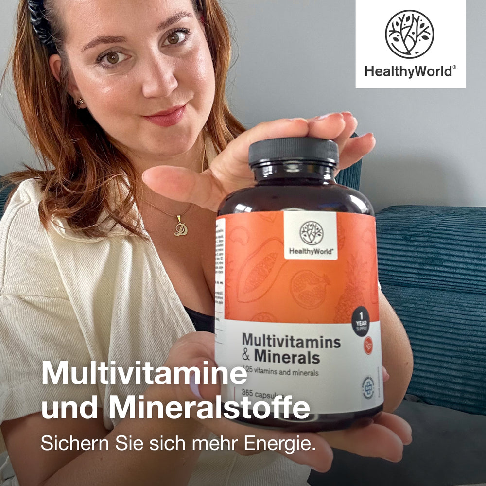 HealthyWorld | Multivitamine & Mineralien – 25 Vitamine & Mineralstoffe für Energie, Immunsystem & Vitalität - 365 Kapseln