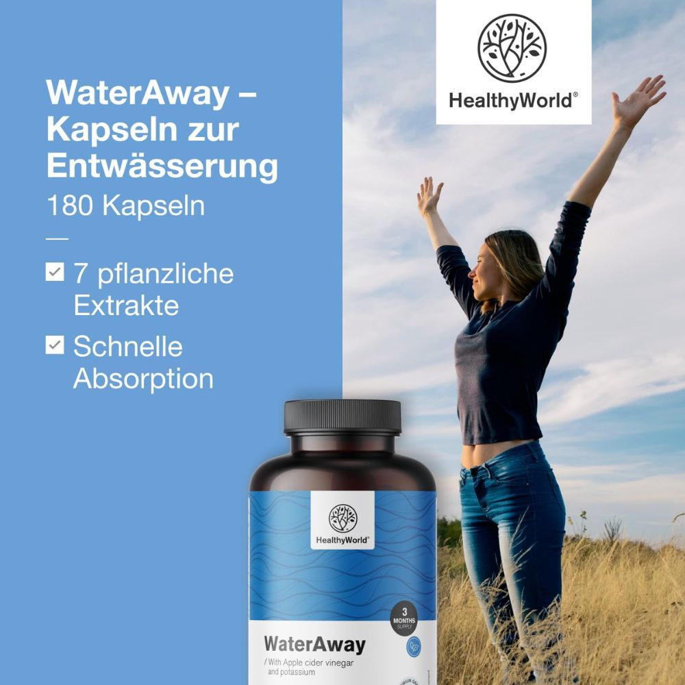 HealthyWorld | WaterAway – Kapseln zur Entwässerung - 180 Kapseln