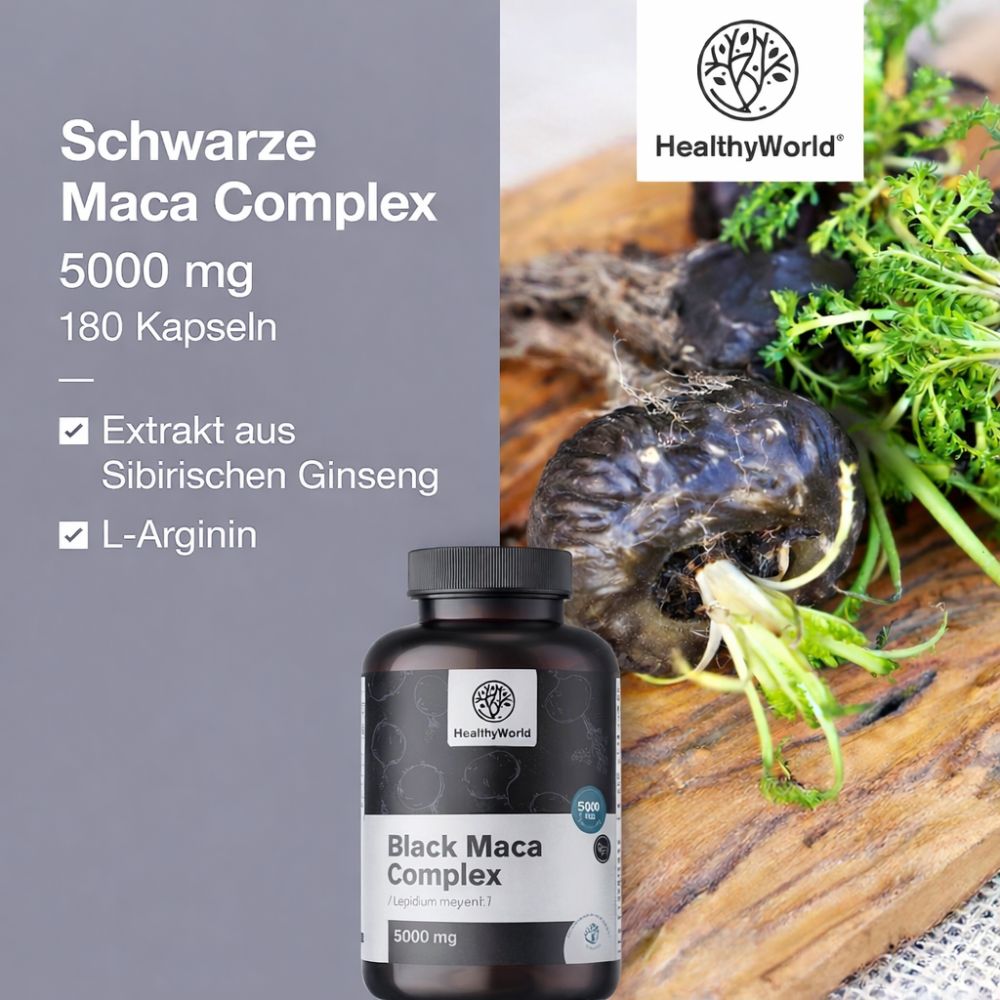 HealthyWorld | Schwarze Maca Komplex 5000 mg - 180 Kapseln