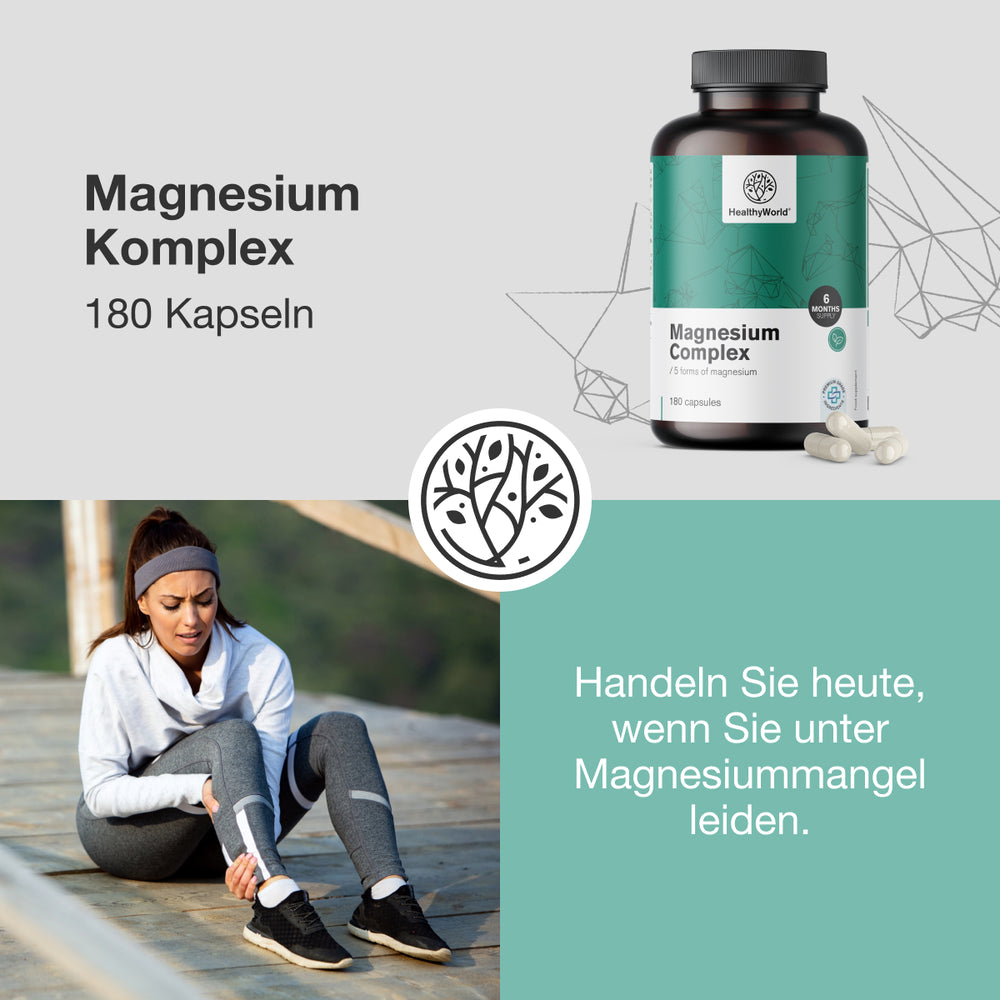 HealthyWorld | Magnesium Komplex – 5 Magnesiumformen für Muskeln, Energie & Nerven - 180 Kapseln