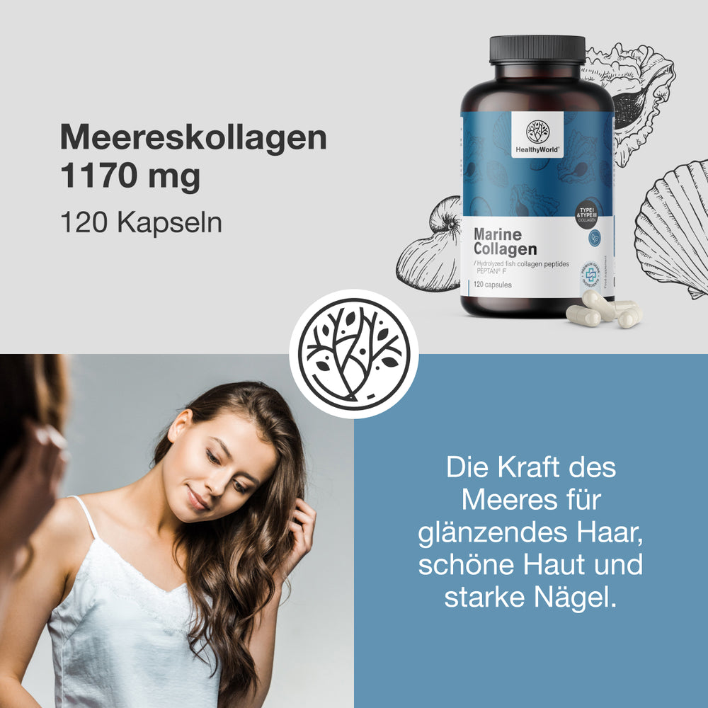 HealthyWorld | Meereskollagen 1170 mg für Haare, Haut und Nägel - 120 Kapseln