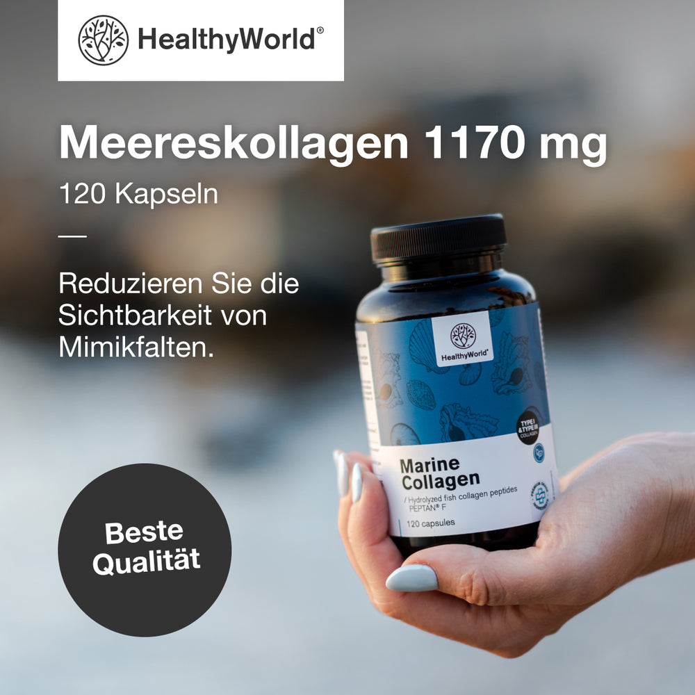 HealthyWorld | Meereskollagen 1170 mg für Haare, Haut und Nägel - 120 Kapseln