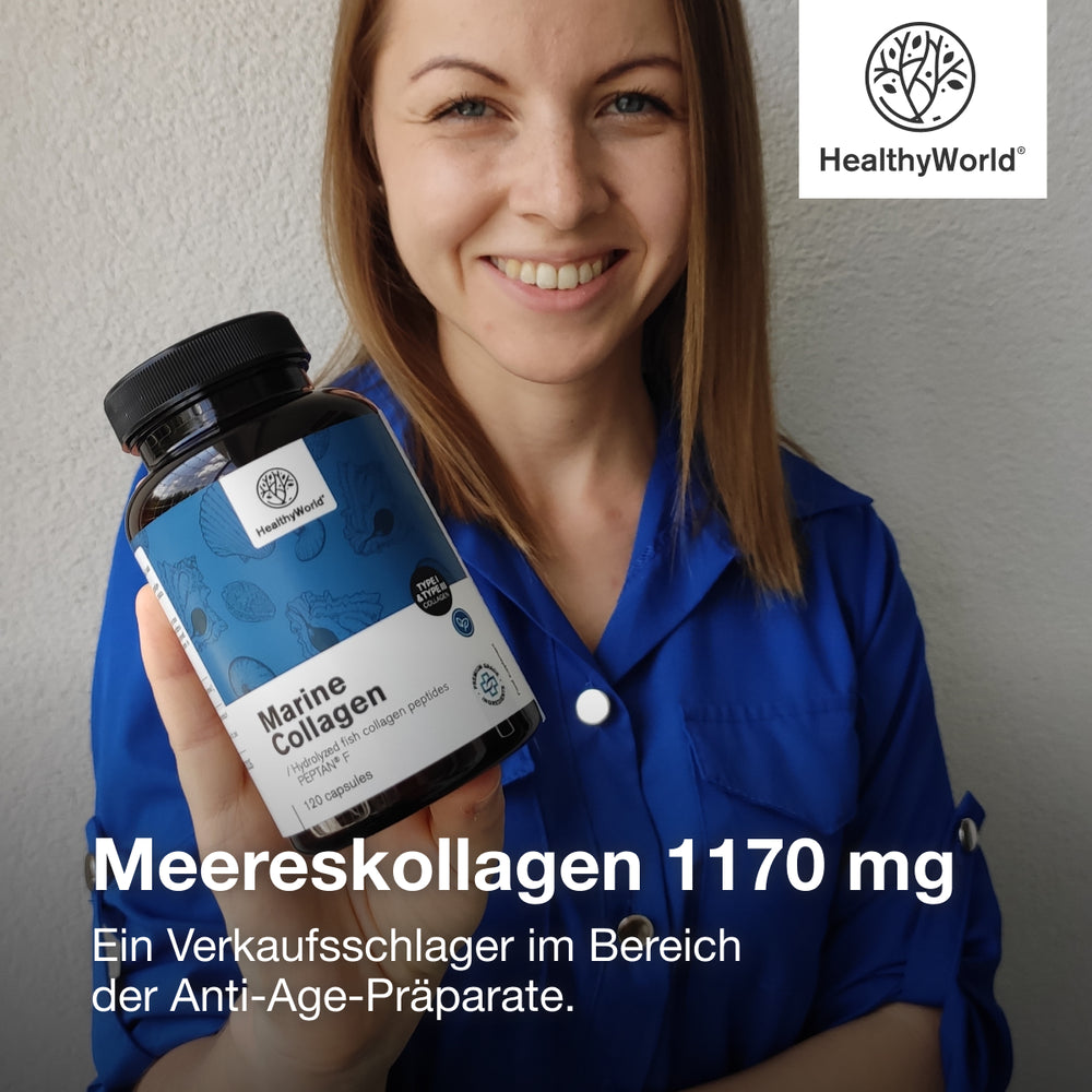 HealthyWorld | Meereskollagen 1170 mg für Haare, Haut und Nägel - 120 Kapseln