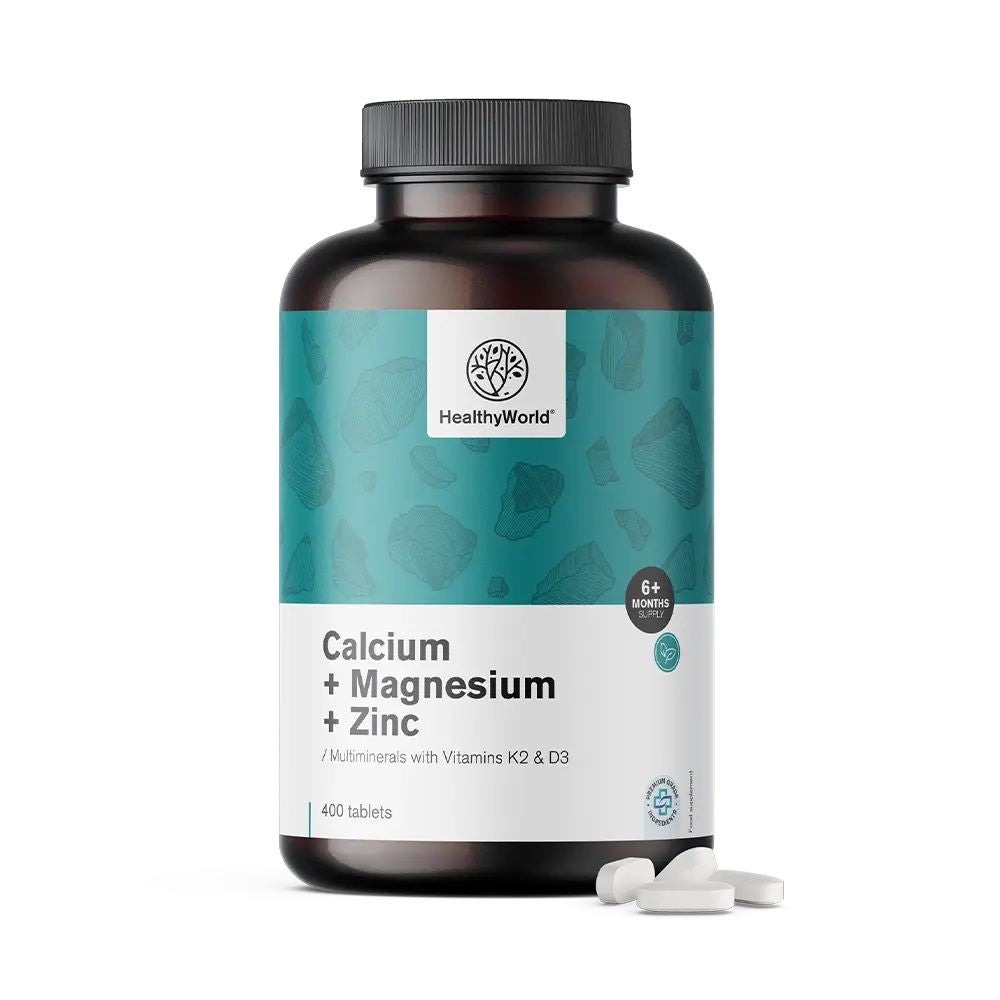 HealthyWorld | Calcium + Magnesium + Zink – 9 Vitalstoffe mit Vitamin D3 & K2 - 400 Tabletten
