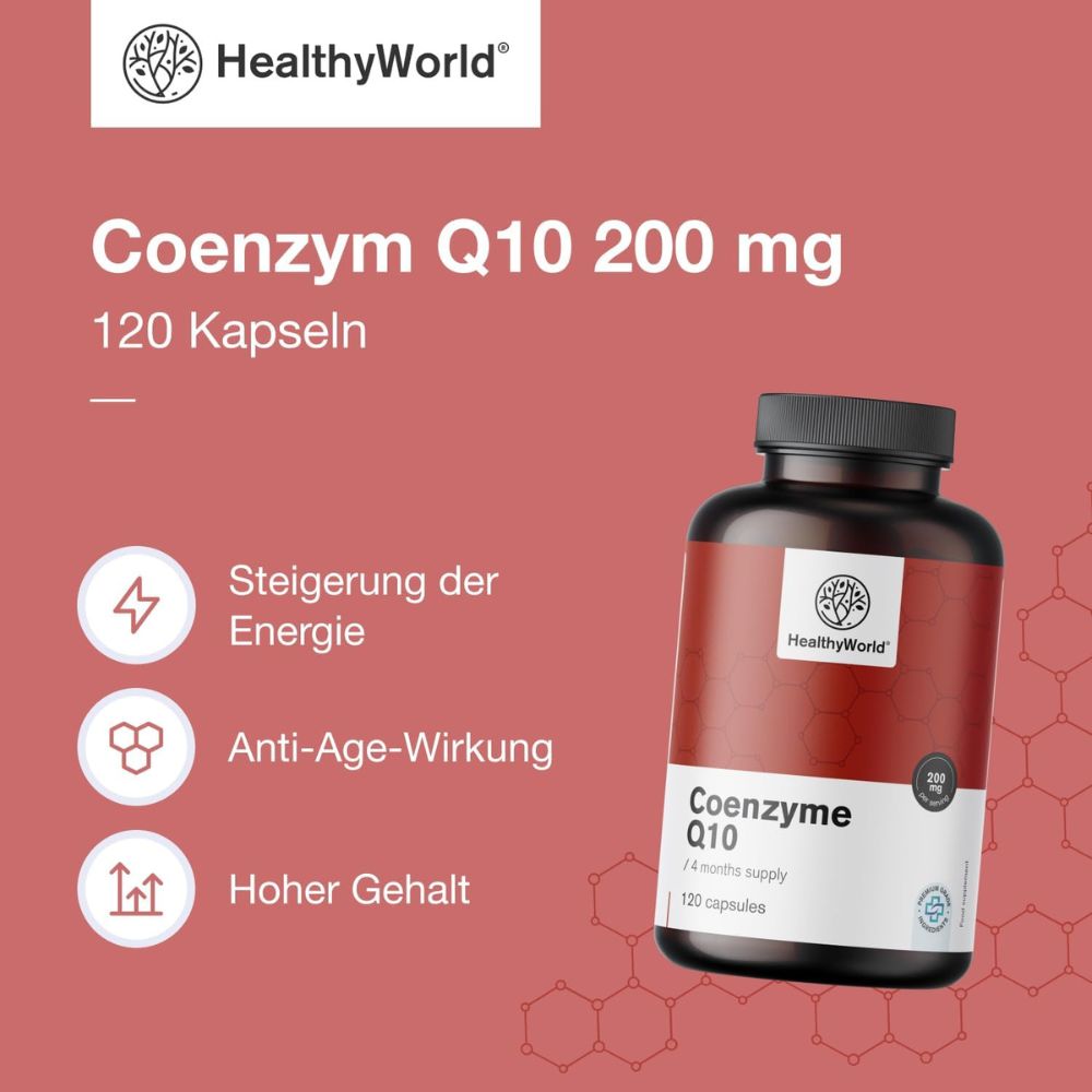 HealthyWorld | Coenzym Q10 200 mg für Lungen, Leber & Herz - 120 Kapseln