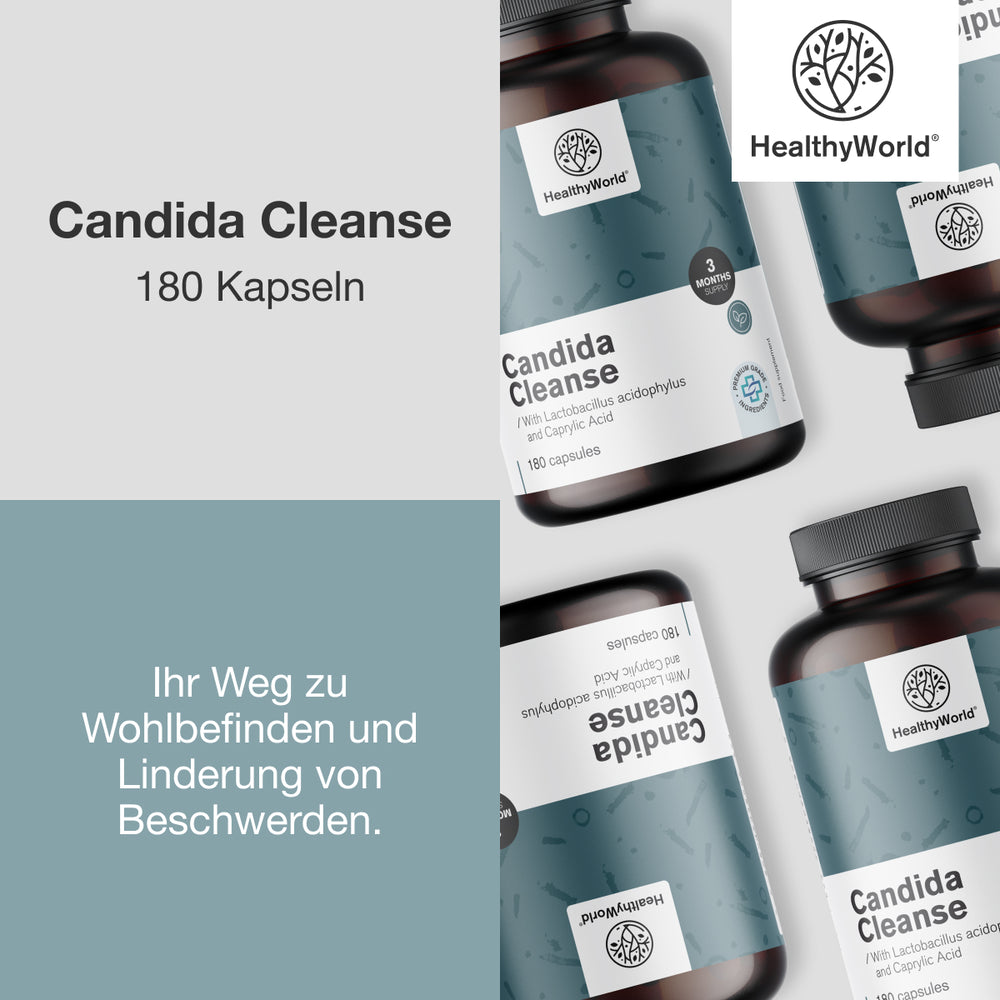 HealthyWorld | Candida Cleanse für Gleichgewicht der Darm- und Vaginalflora - 180 Kapseln