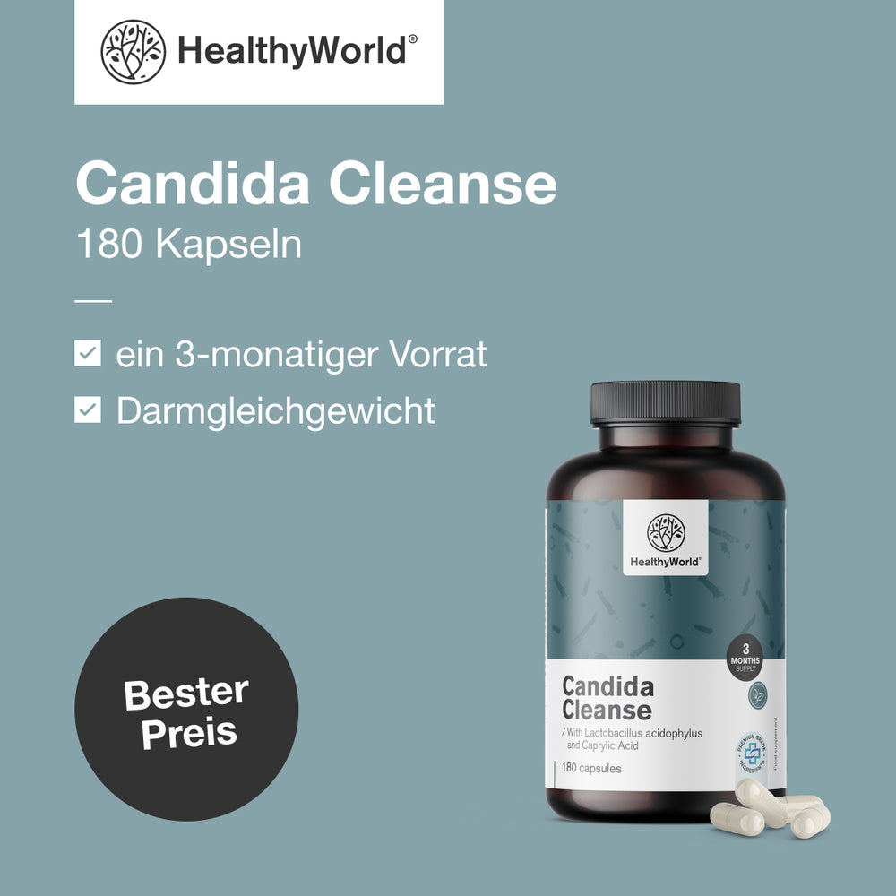 HealthyWorld | Candida Cleanse für Gleichgewicht der Darm- und Vaginalflora - 180 Kapseln
