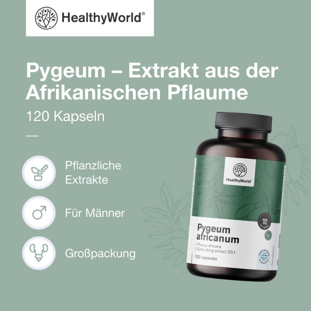 HealthyWorld | Pygeum – Extrakt aus afrikanischem Pflaumenbaum - 120 Kapseln