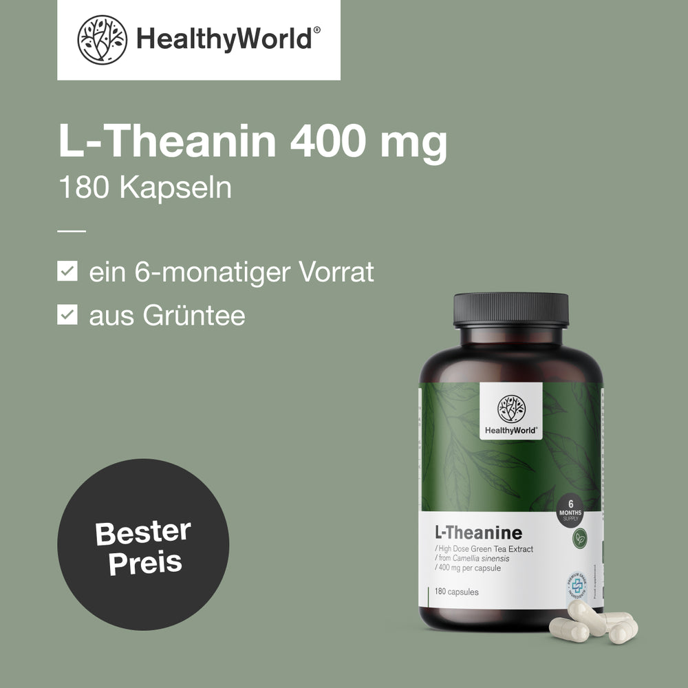 HealthyWorld | L-Theanin 400 mg für Fokus und innere Ruhe - 180 Kapseln