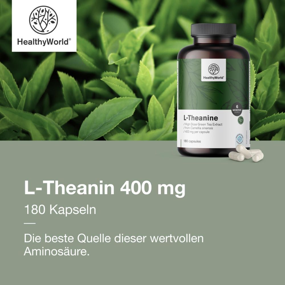 HealthyWorld | L-Theanin 400 mg für Fokus und innere Ruhe - 180 Kapseln