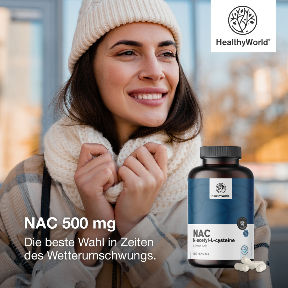 HealthyWorld | NAC 500 mg – Hochdosiertes N-Acetyl-Cystein - 180 Kapseln