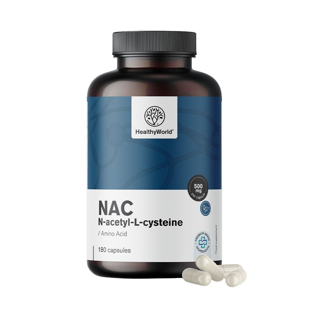 HealthyWorld | NAC 500 mg – Hochdosiertes N-Acetyl-Cystein - 180 Kapseln
