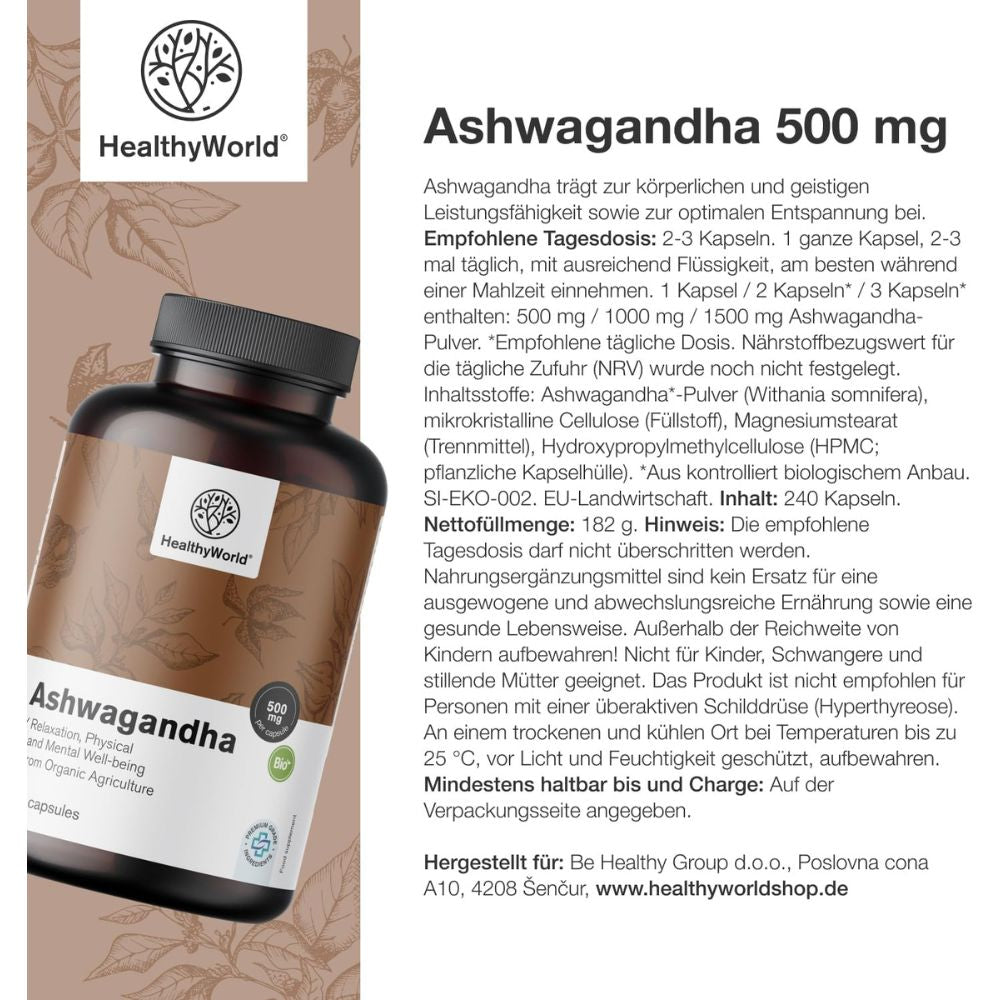 HealthyWorld | Ashwagandha 500 mg - 240 Kapseln