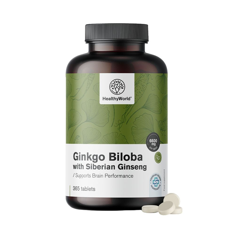 HealthyWorld | Ginkgo mit Sibirischem Ginseng 6600 mg - 365 Tabletten