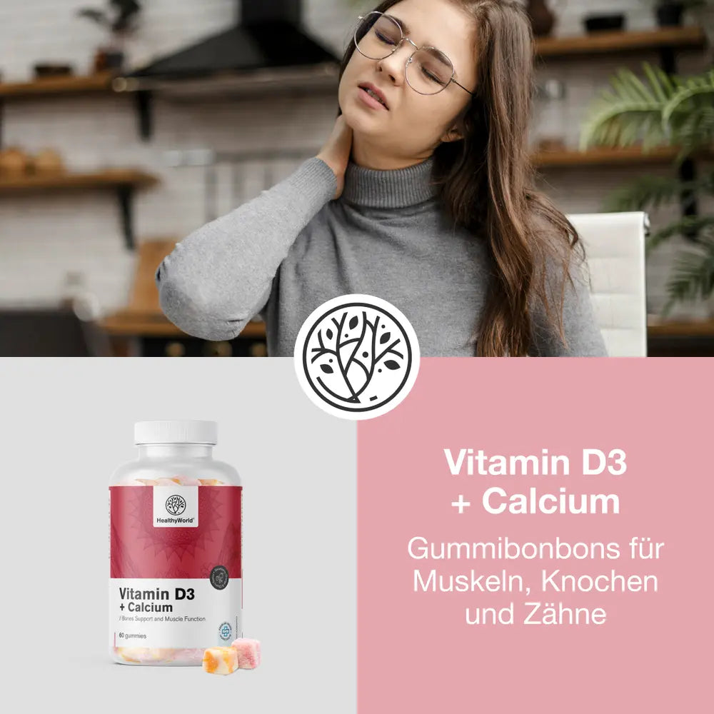 HealthyWorld | Vitamin D3 + Calcium – Gummibonbons für Muskeln, Knochen und Zähne – 60 Stück