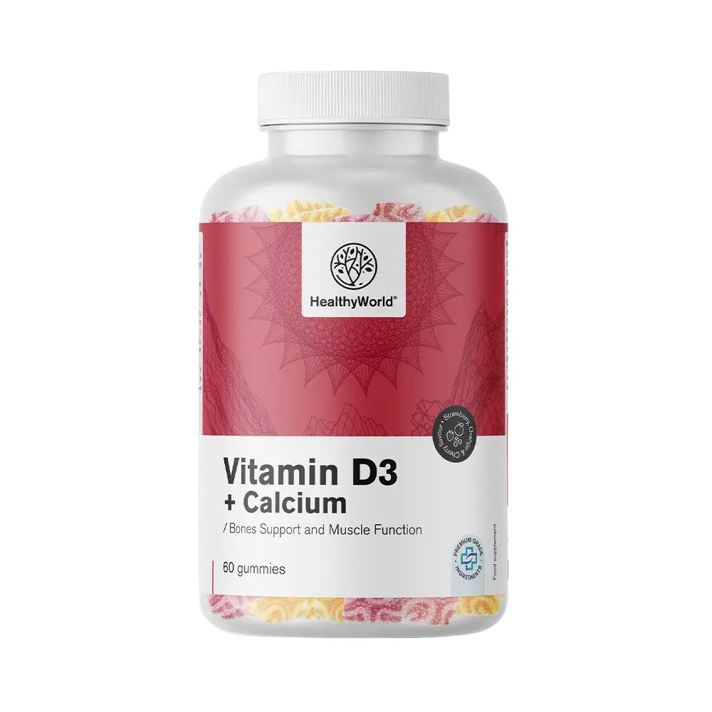 HealthyWorld | Vitamin D3 + Calcium – Gummibonbons für Muskeln, Knochen und Zähne – 60 Stück