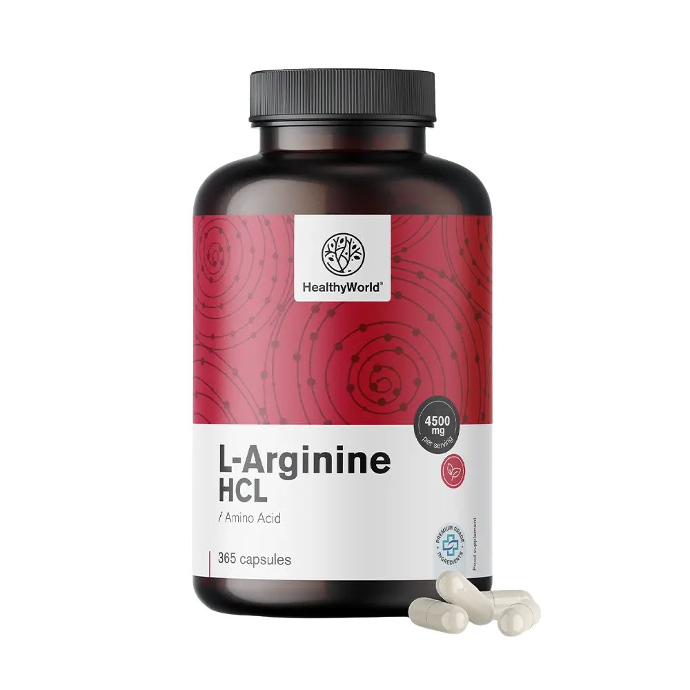 HealthyWorld | L-Arginin HCL 4500 mg für Aktive, Männer und Senioren - 365 Kapseln