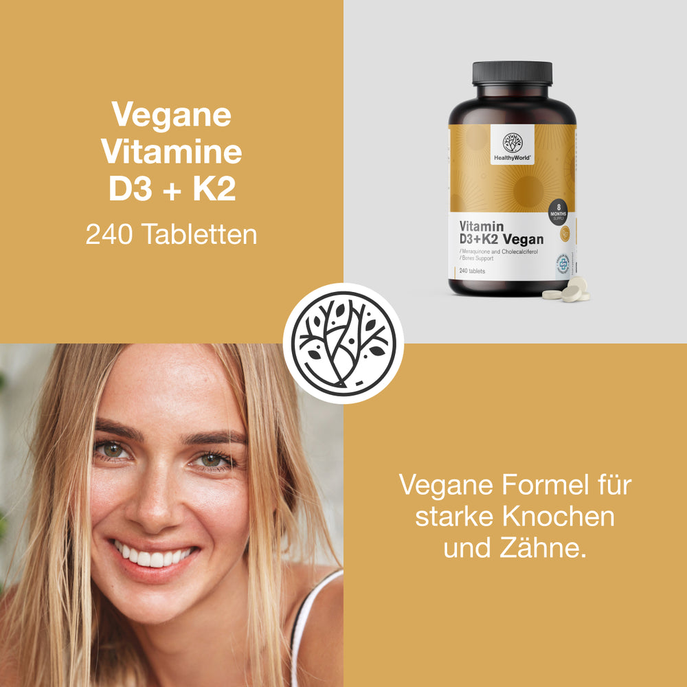 HealthyWorld | Vegane Vitamine D3+K2 - 240 Tabletten