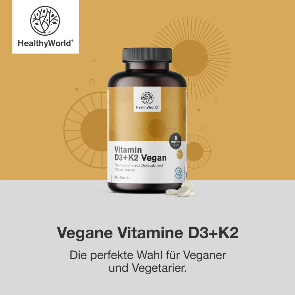 HealthyWorld | Vegane Vitamine D3+K2 - 240 Tabletten