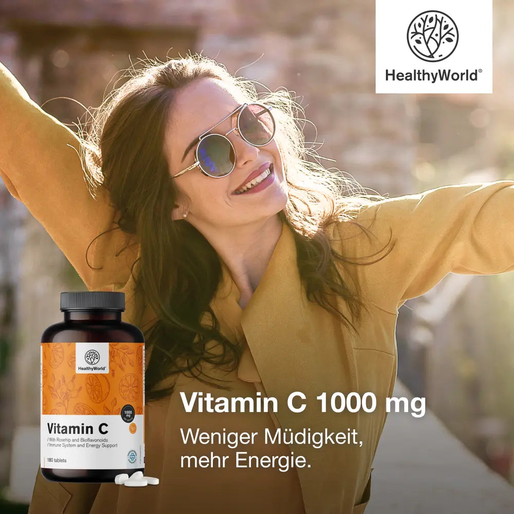 HealthyWorld | Vitamin C 1000 mg mit Hagebutte und Bioflavonoiden - 180 Tabletten