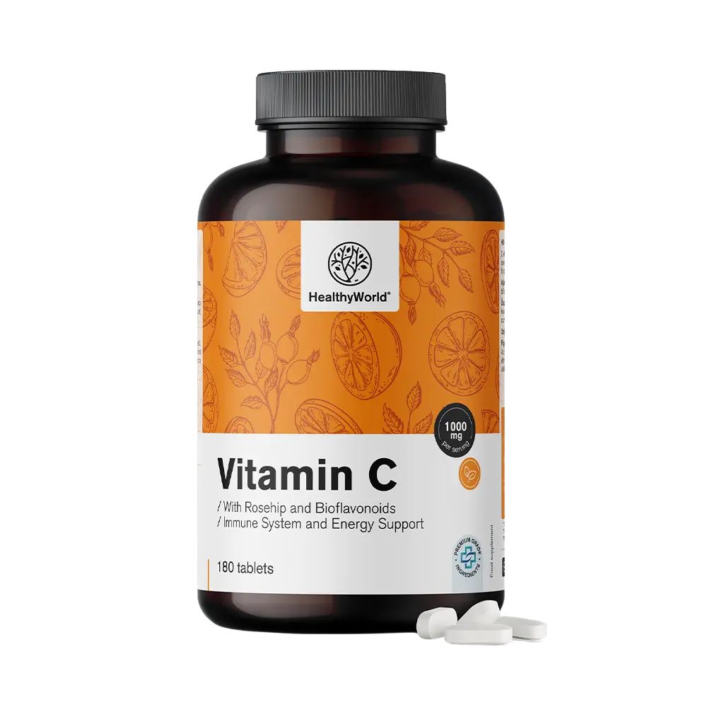 HealthyWorld | Vitamin C 1000 mg mit Hagebutte und Bioflavonoiden - 180 Tabletten