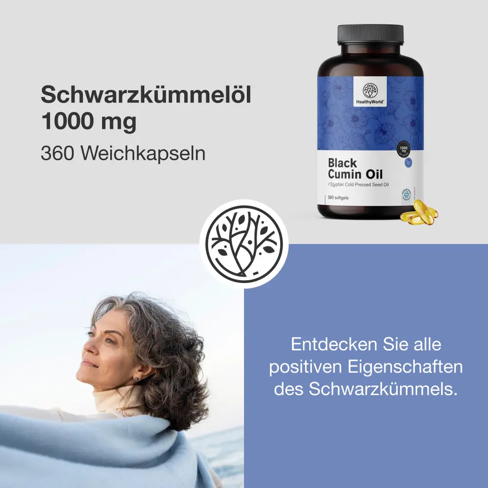 HealthyWorld | Schwarzkümmelöl 1000 mg - 360 Weichkapseln