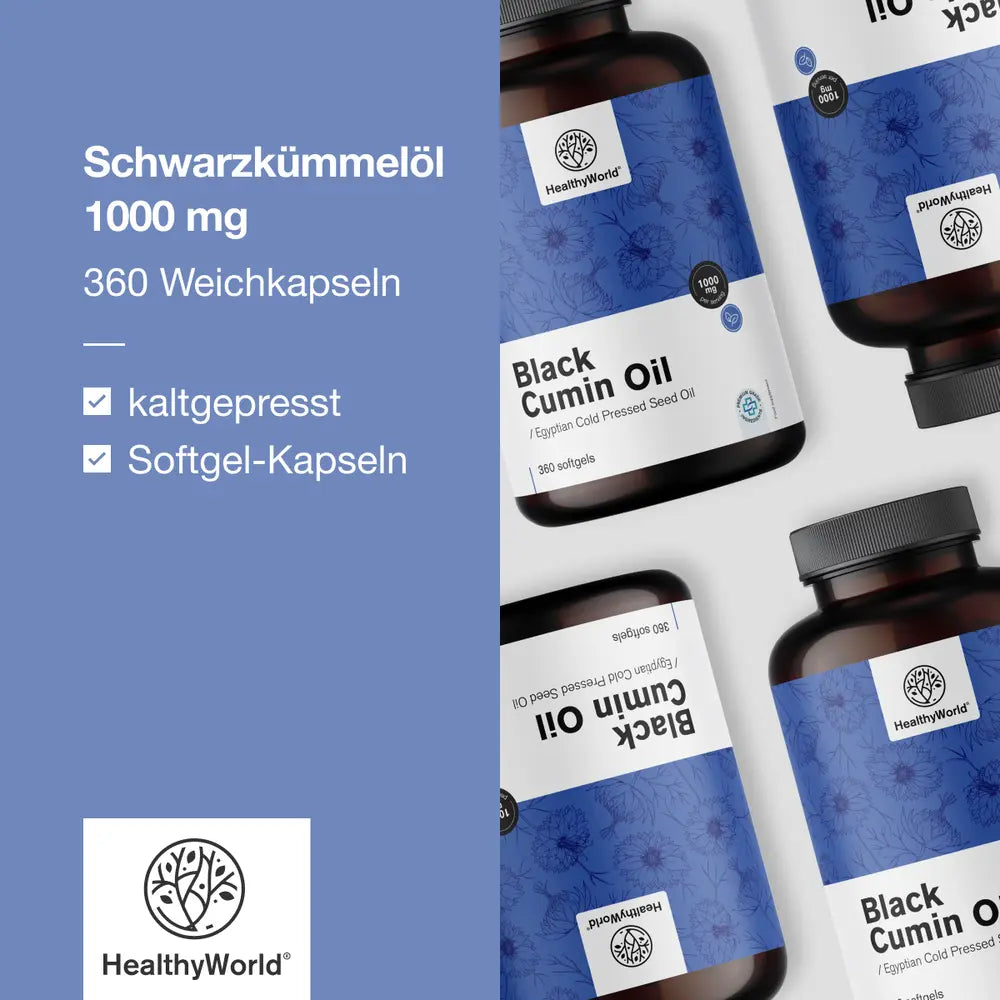 HealthyWorld | Schwarzkümmelöl 1000 mg - 360 Weichkapseln
