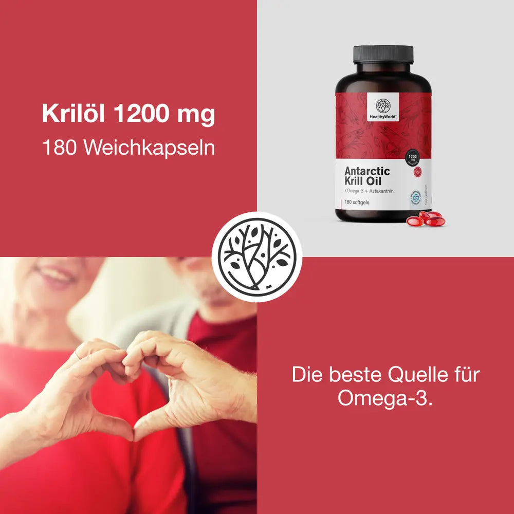 HealthyWorld | Krilöl 1200 mg für Herz, Blutgefäße und Leber - 180 Weichkapseln