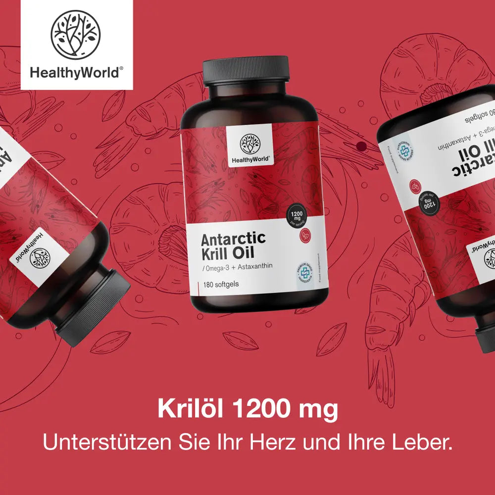 HealthyWorld | Krilöl 1200 mg für Herz, Blutgefäße und Leber - 180 Weichkapseln