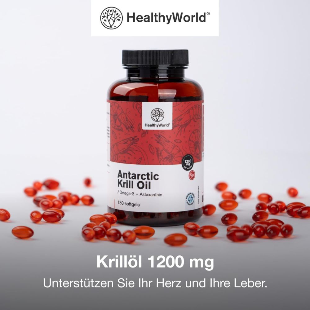 HealthyWorld | Krilöl 1200 mg für Herz, Blutgefäße und Leber - 180 Weichkapseln