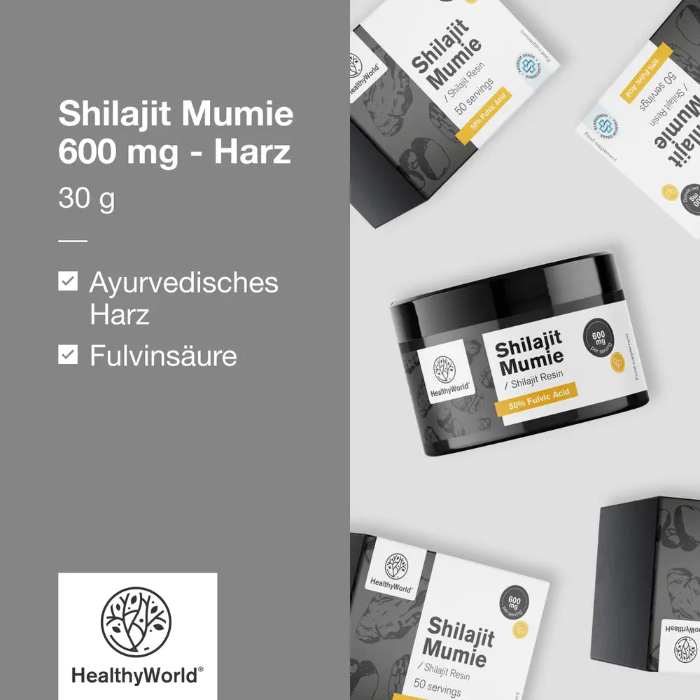 HealthyWorld | Shilajit Mumie 600 mg – Harz zum Ausgleich von Körper und Geist - 30 g