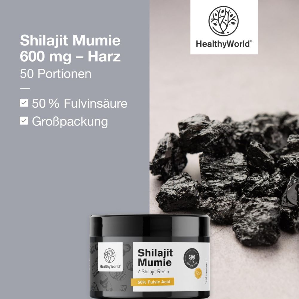 HealthyWorld | Shilajit Mumie 600 mg – Harz zum Ausgleich von Körper und Geist - 30 g