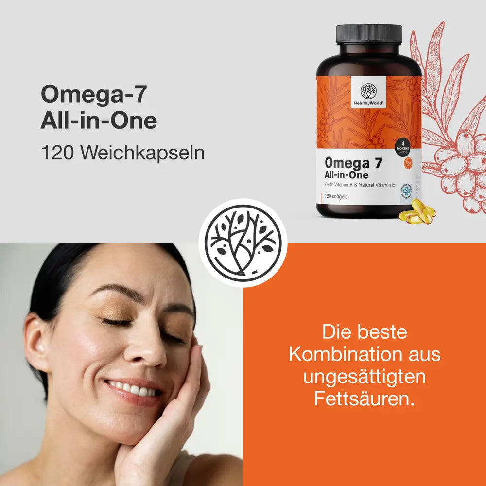 HealthyWorld | Omega-7 All-in-One - 120 Weichkapseln