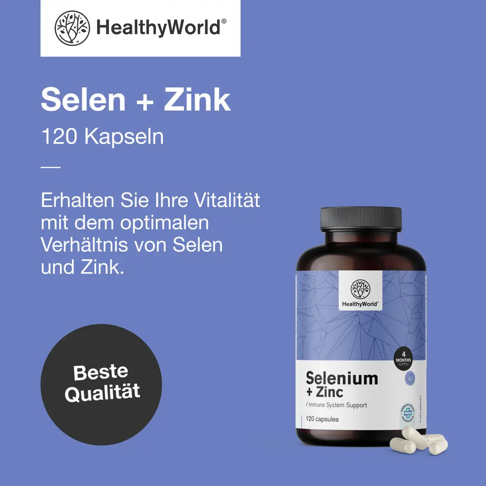 HealthyWorld | Selen + Zink zur Stärkung der Immunität - 120 Kapseln