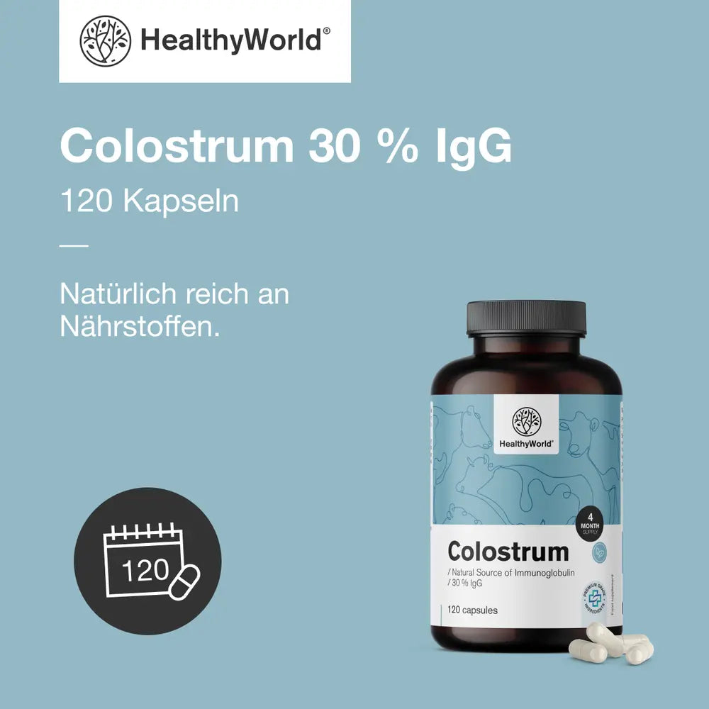 HealthyWorld | Colostrum 30 % IgG für die tägliche Unterstützung der Vitalität - 120 Kapseln