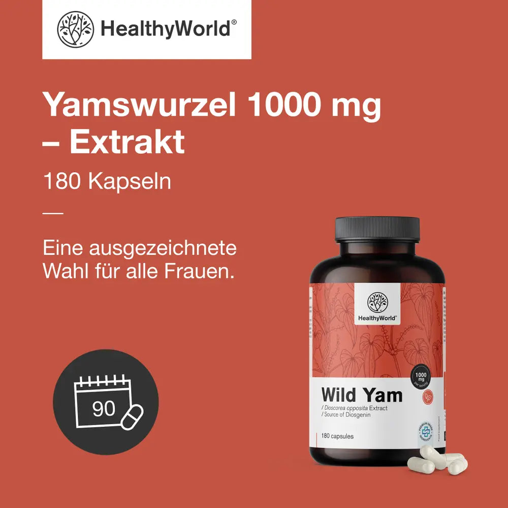 HealthyWorld Yamswurzel 1000 mg – Extrakt – 180 Kapseln