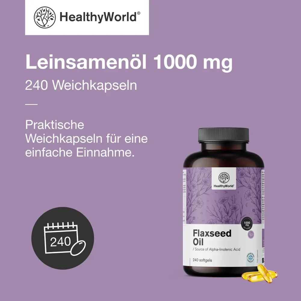 HealthyWorld Leinsamenöl 1000 mg – 240 Weichkapseln