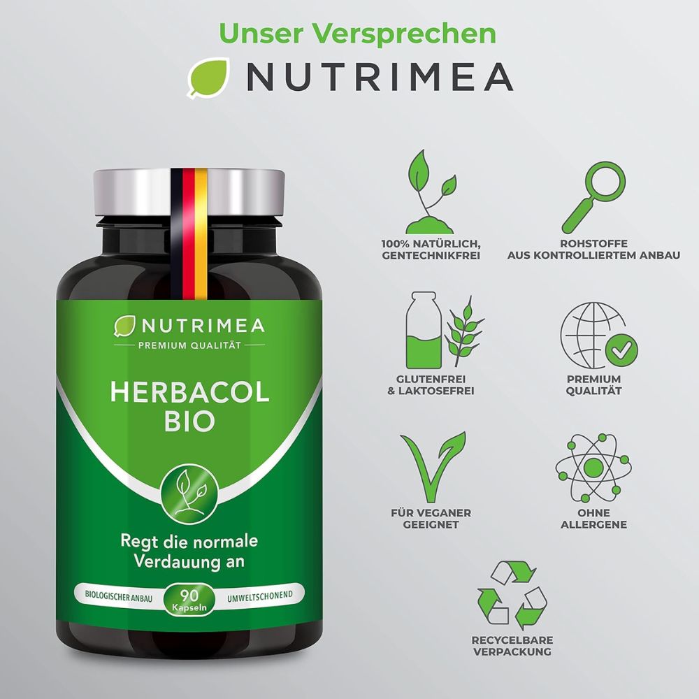 Nutrimea | Herbacol Bio – Darmkur mit Flohsamenschalen, Fenchel, Aloe Vera, Kümmel & Inulin – 90 Kapseln