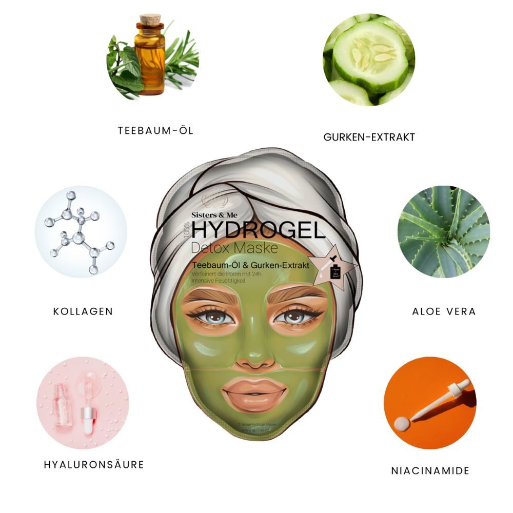 Sisters & Me | 5x Hydrogel Detox Maske mit Teebaumöl & Gurken-Extrakt