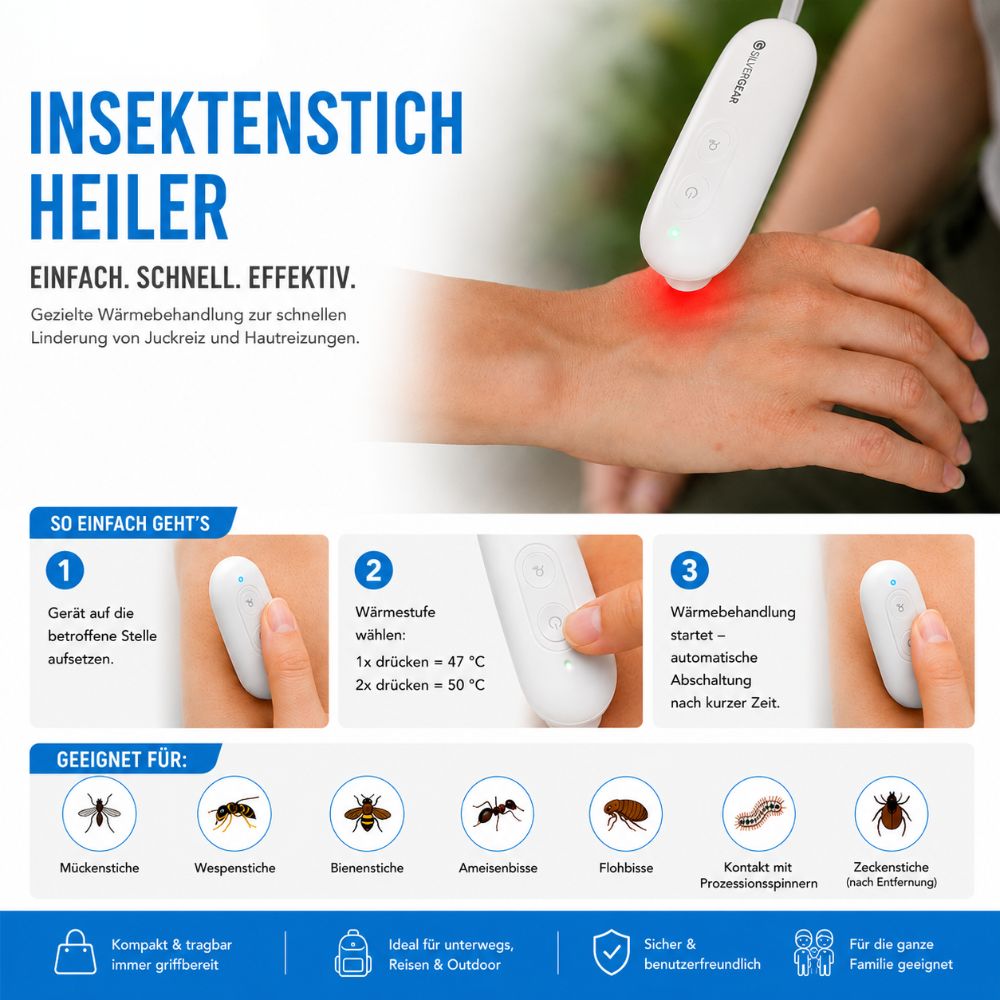 Silvergear | Insektenstichheiler mit Wärmefunktion -  Unterstützung bei Juckreiz und Hautreizungen