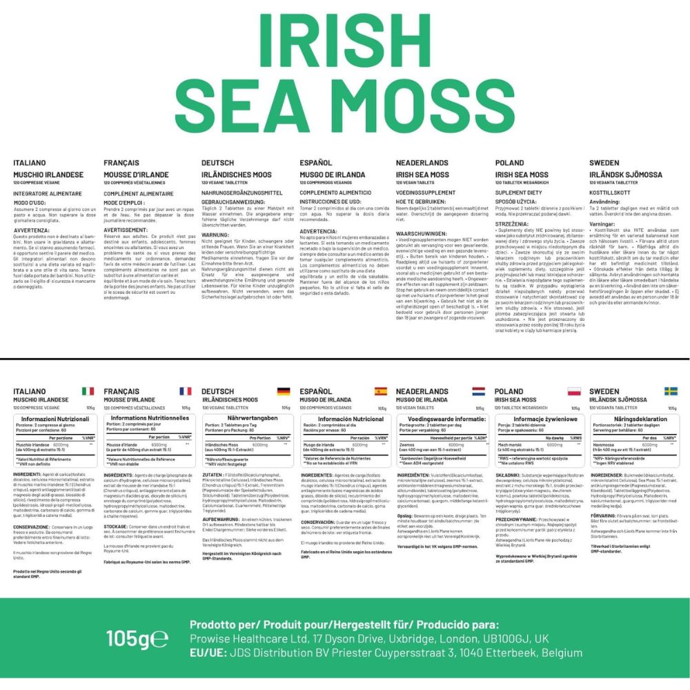 Prowise Healthcare | Irische Meeresmoos Tabletten Hochdosiert 6000 mg – 120 Tabletten