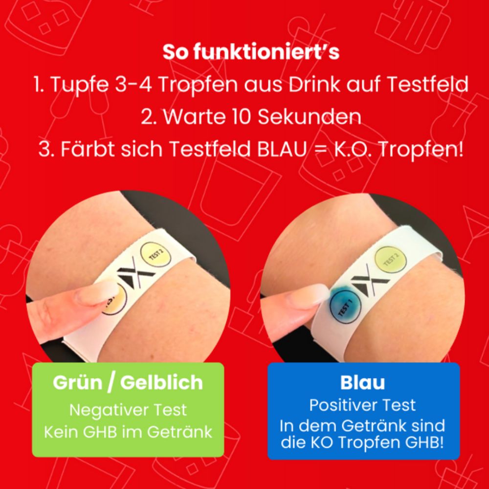 Xantus | K.O. Tropfen Schnelltest Armband | 2 Testfelder | NEU