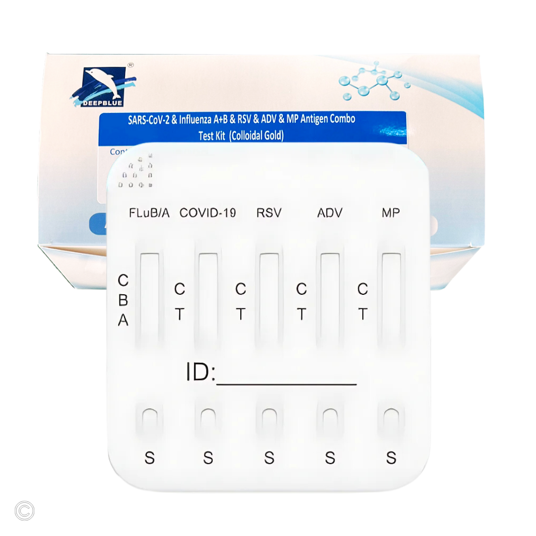 Deepblue 6in1  Profi Antigen Combo Test für COVID-19 (Corona), Grippe A/B, RSV, Adenovirus & Mycoplasma (MP)+ Gratis NANOVIO FFP2