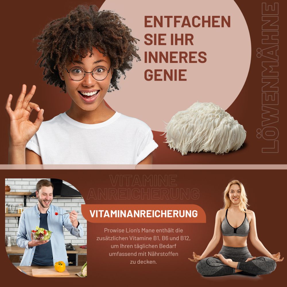 Prowise Healthcare | Löwenmähnen-Pilzpräparat 4000 mg mit Vitamin B1 - 180 Tabletten
