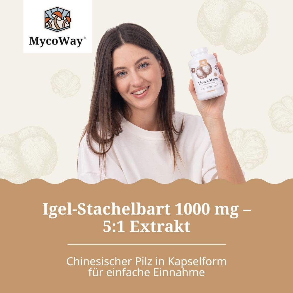 MycoWay | Lion's Mane 1000 mg – Extrakt 5:1 - 180 Kapseln